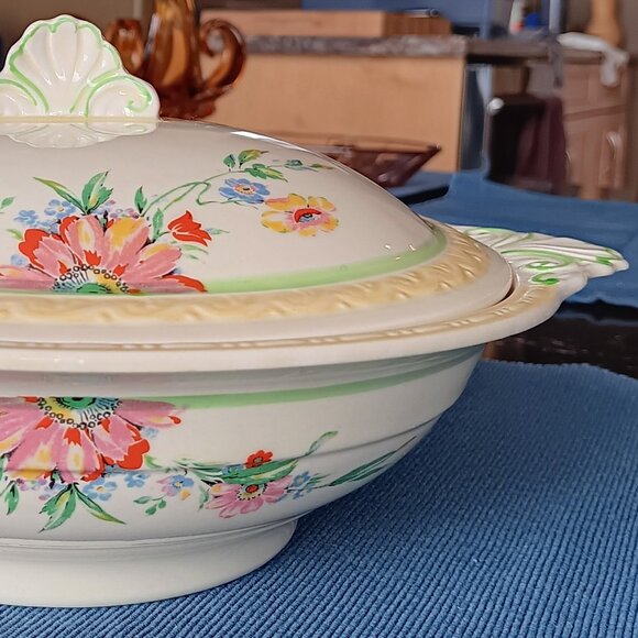 Vintage Art Deco J&G Meakin Sunshine Floral Covered Serving Bowl - Picture 3 of 16